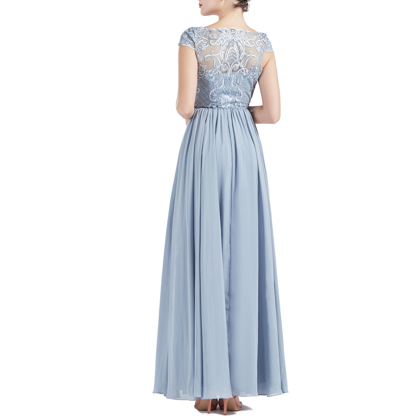 MACloth Women Cap Sleeve Scoop Lace Long Wedding Mother Bride Dresses Formal