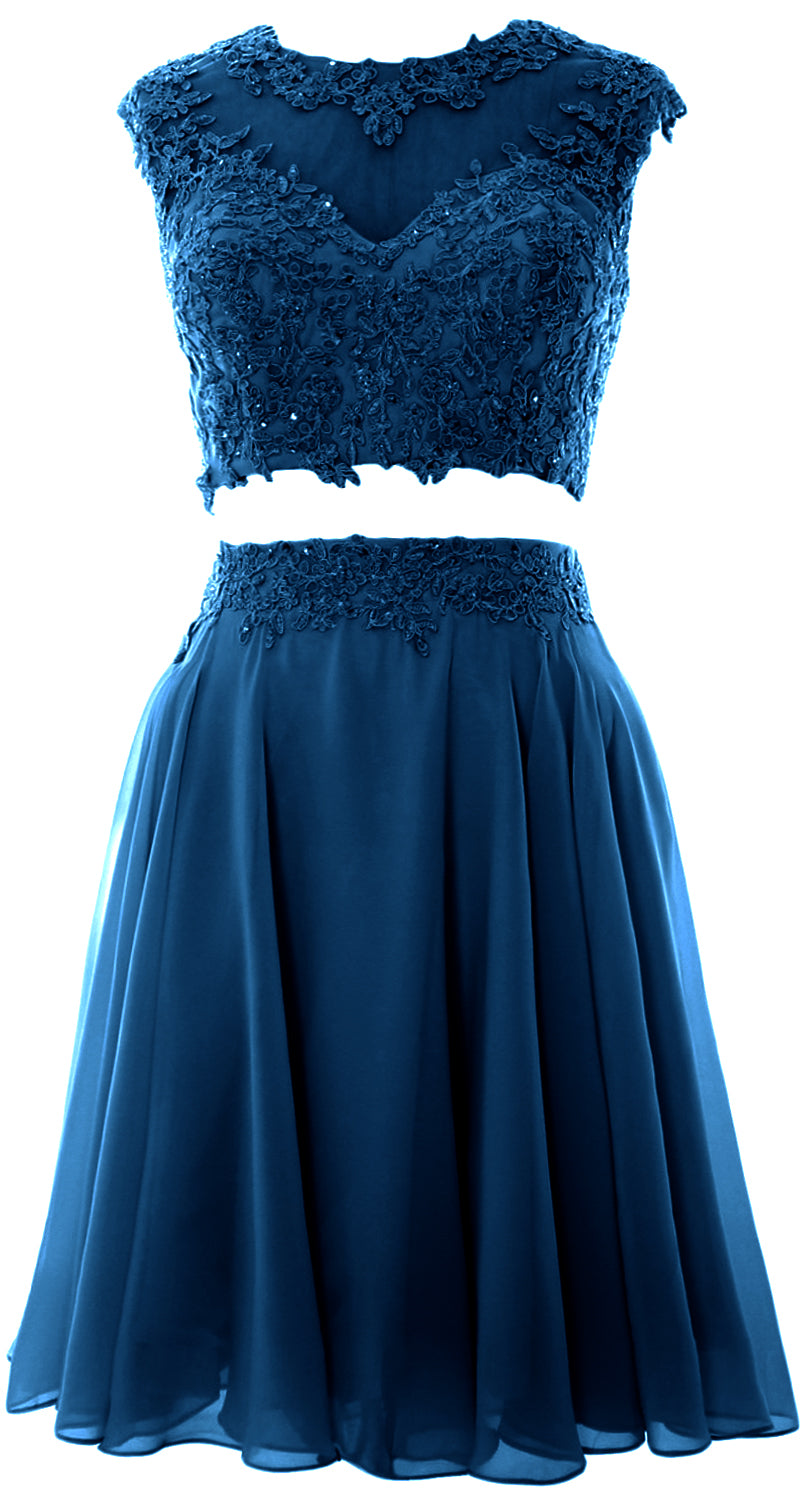 Vestido de fiesta de boda de encaje de 2 piezas estilo vintage para mujer de MACloth