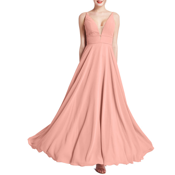 MACloth Women Plunge V Neck Long Elegant Wedding Party Bridesmaid Dresses