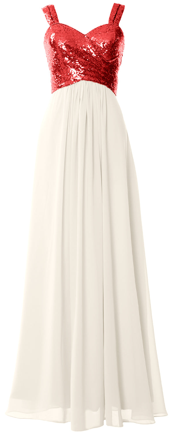 MACloth Women Sequin Chiffon Long Bridesmaid Dress Cowl Back