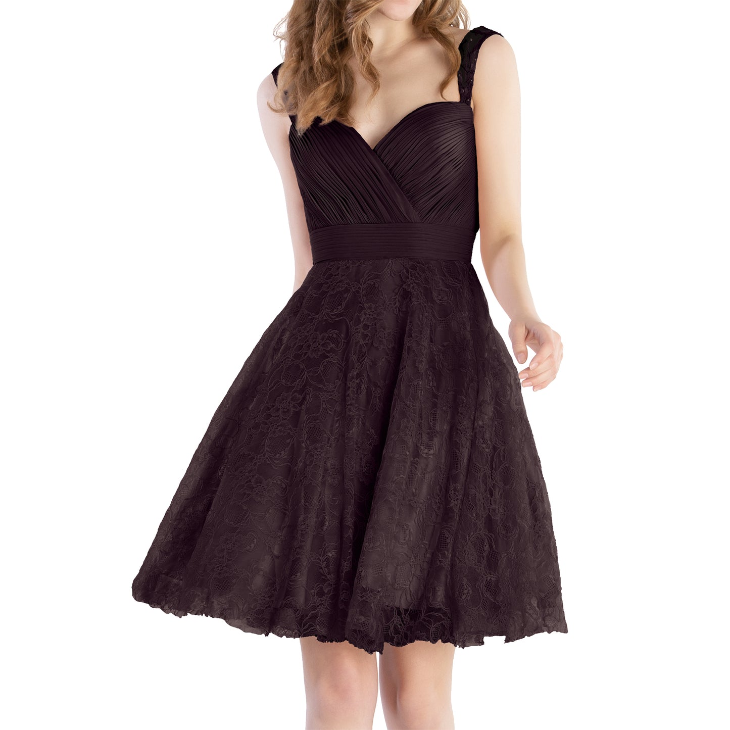 MACloth Women Sweetheart Pleated Lace Short Wedding Party Bridesmaid Dresses LBD