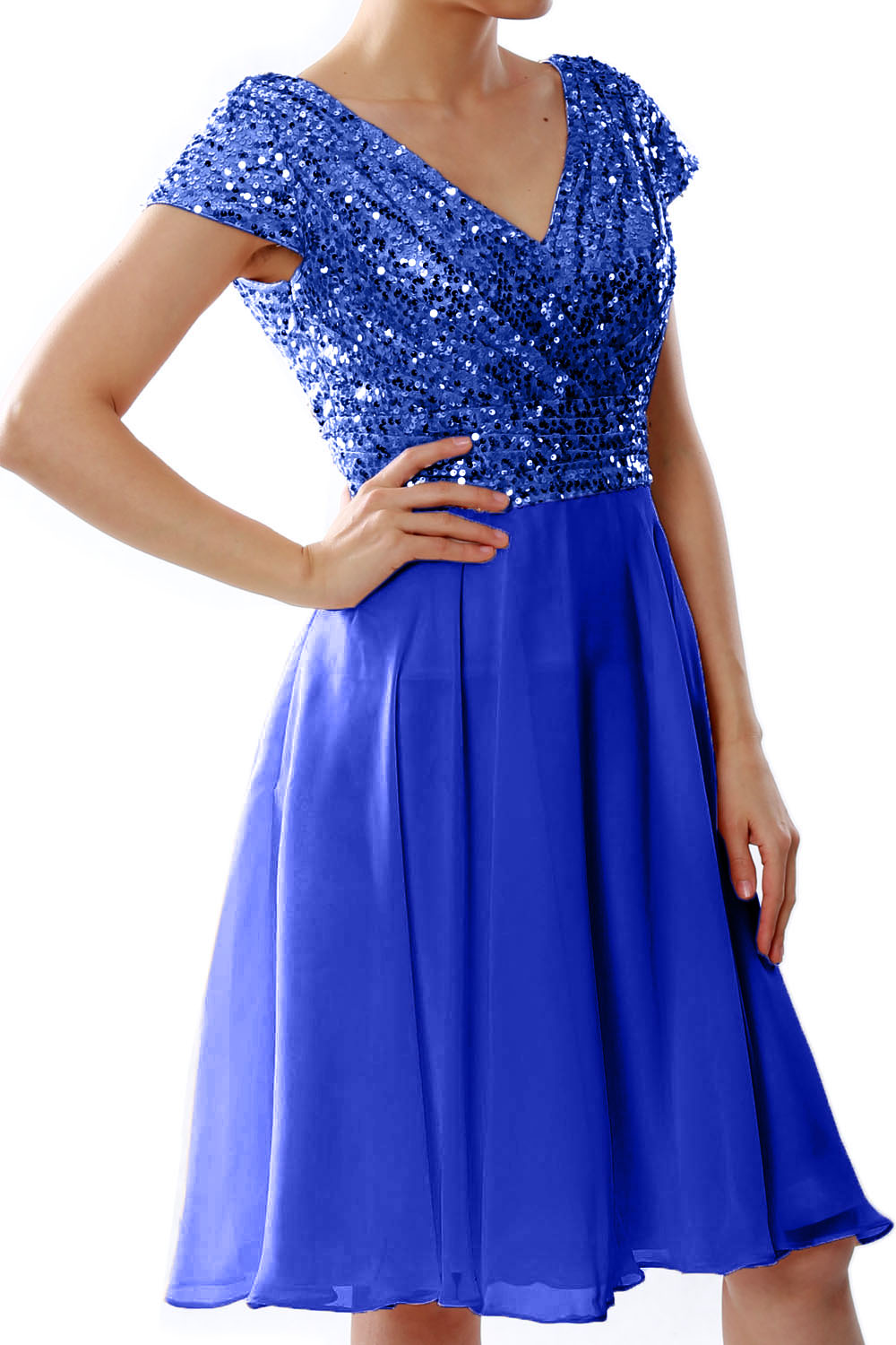 MACloth Mujeres Vestidos cortos para madre de la novia Mangas cortas Dama de honor Lentejuelas