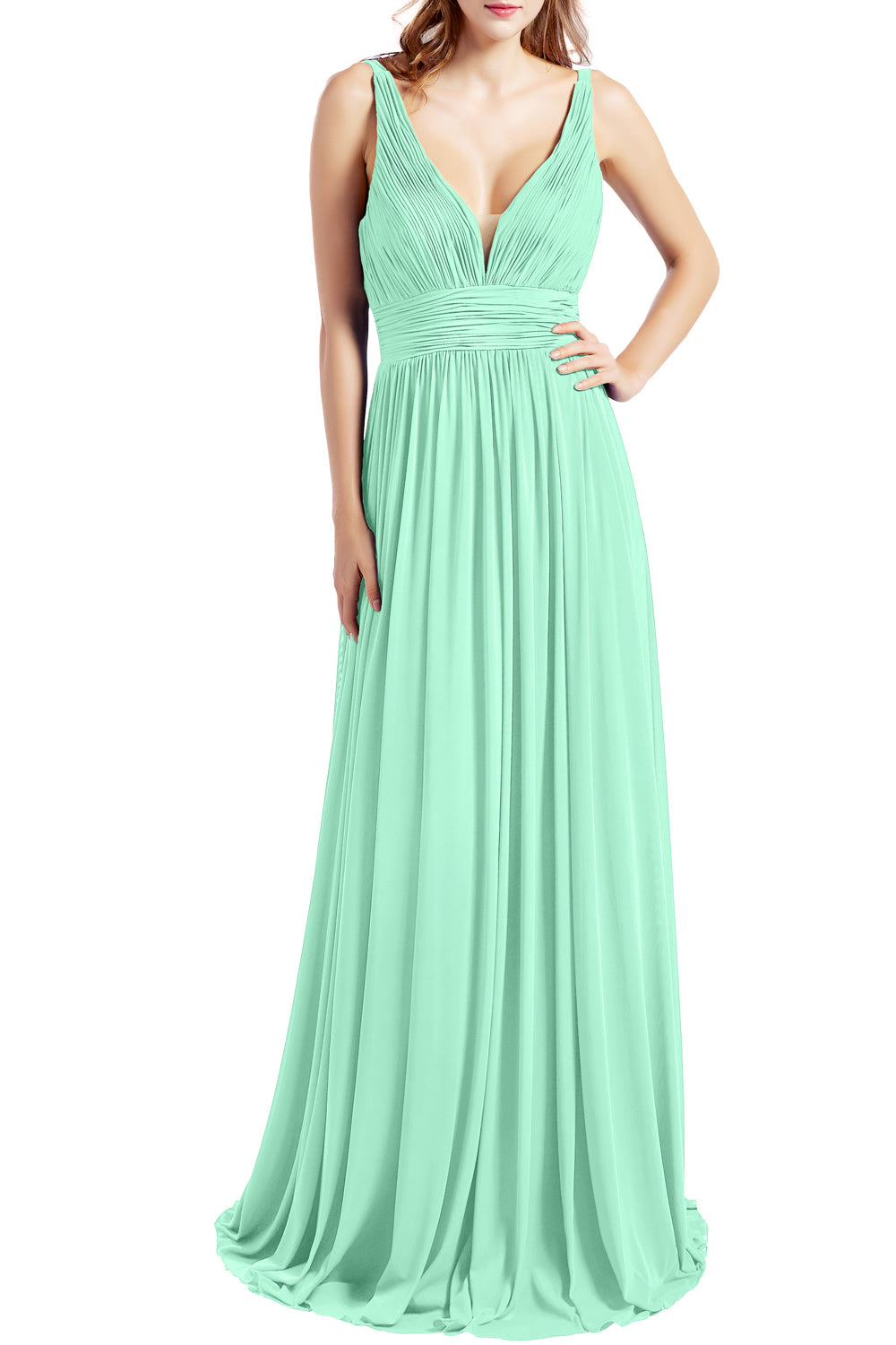 MACloth Women Sleeveless V Neck Bridesmaid Dresses Beach Wedding