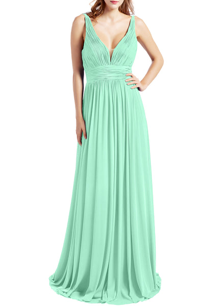 MACloth Women Sleeveless V Neck Formal Evening Gown Prom Dresses Beach Wedding
