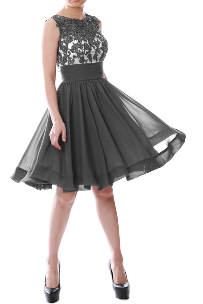 MACloth Women Beaded Lace Chiffon Short Prom Formal Dress Cocktail Party Gown