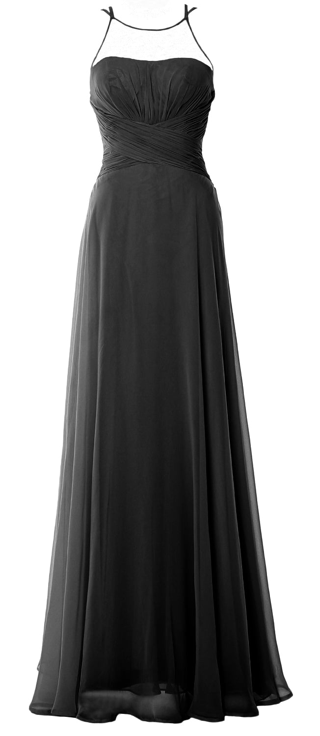 MACloth Damen Neckholder Langes Brautjungfernkleid Chiffon Schlichtes Ballkleid Formales Kleid