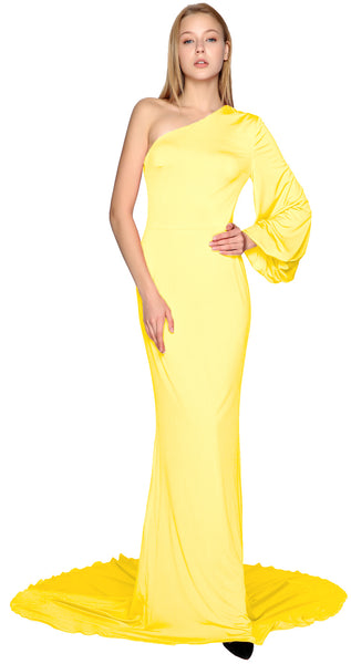 MACloth Mermaid Prom Dresses One Shoulder Long Sleeves Jersey Formal Evening Gown