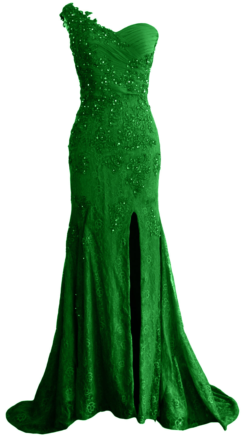 MACloth Women Prom Dresses Mermaid One Shoulder Long Lace Maxi Wedding Gown Long