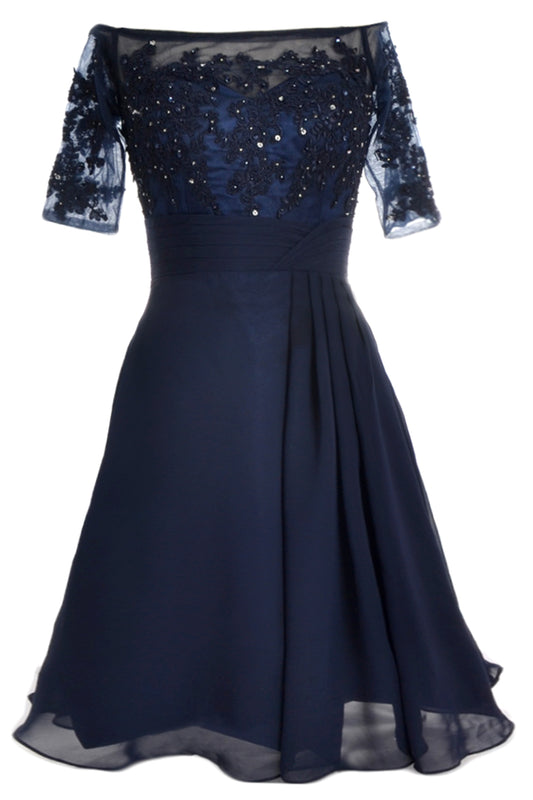 MACloth Women Off Shoulder Short Mother of Bride Dress Cocktail Party Gown