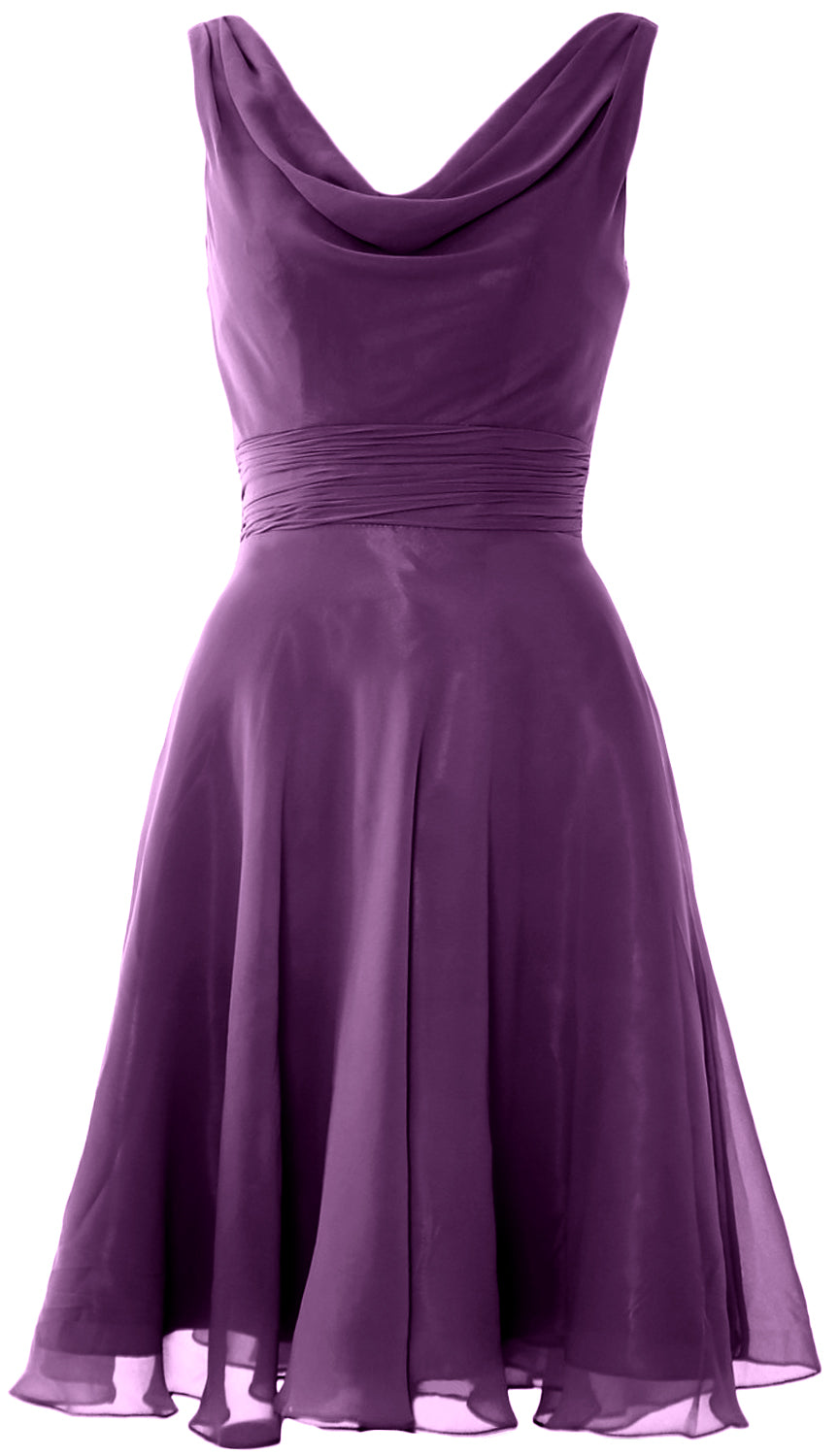 MACloth Elegant Cowl Neck Cocktail Dress Short Wedding Party Bridesmaid Gown