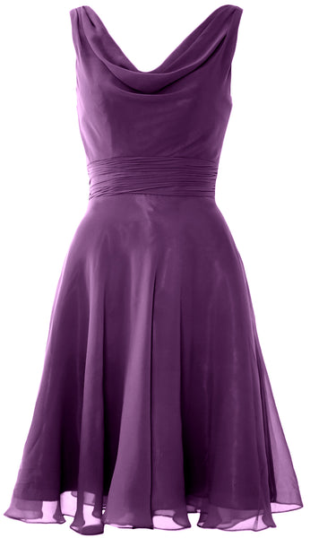 MACloth Elegant Cowl Neck Cocktail Dress Short Wedding Party Bridesmaid Gown