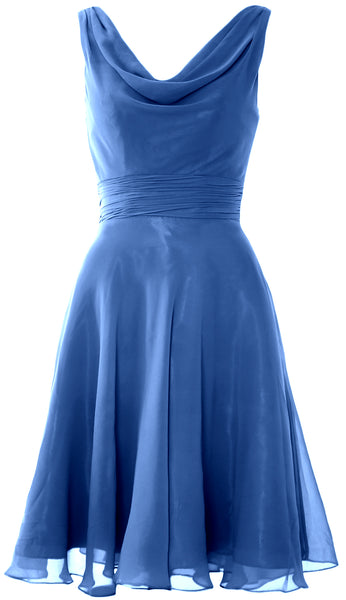 MACloth Elegant Cowl Neck Cocktail Dress Short Wedding Party Bridesmaid Gown