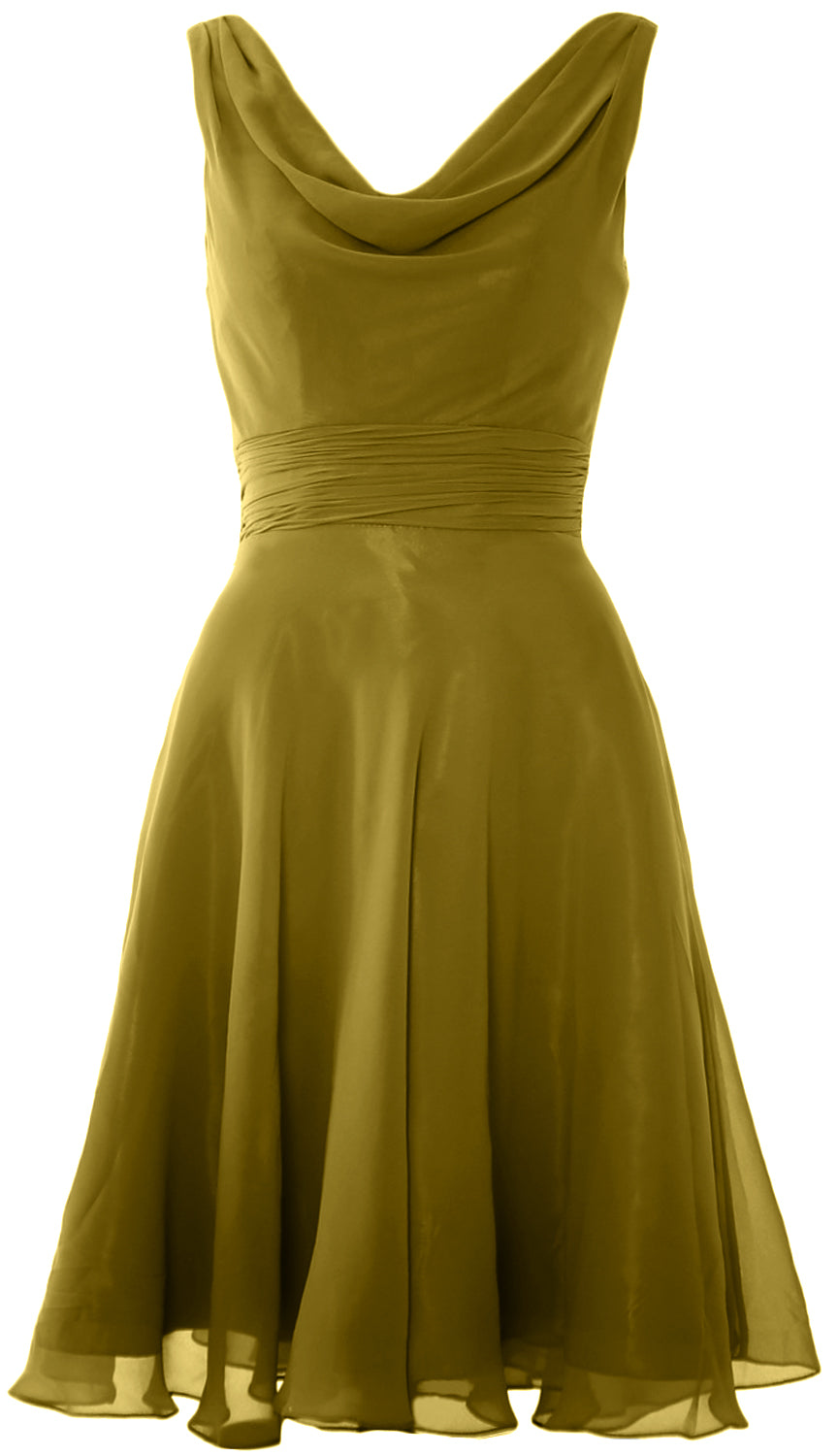 MACloth Elegant Cowl Neck Cocktail Dress Short Wedding Party Bridesmaid Gown