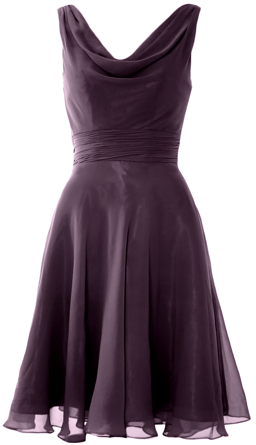 MACloth Elegant Cowl Neck Cocktail Dress Short Wedding Party Bridesmaid Gown