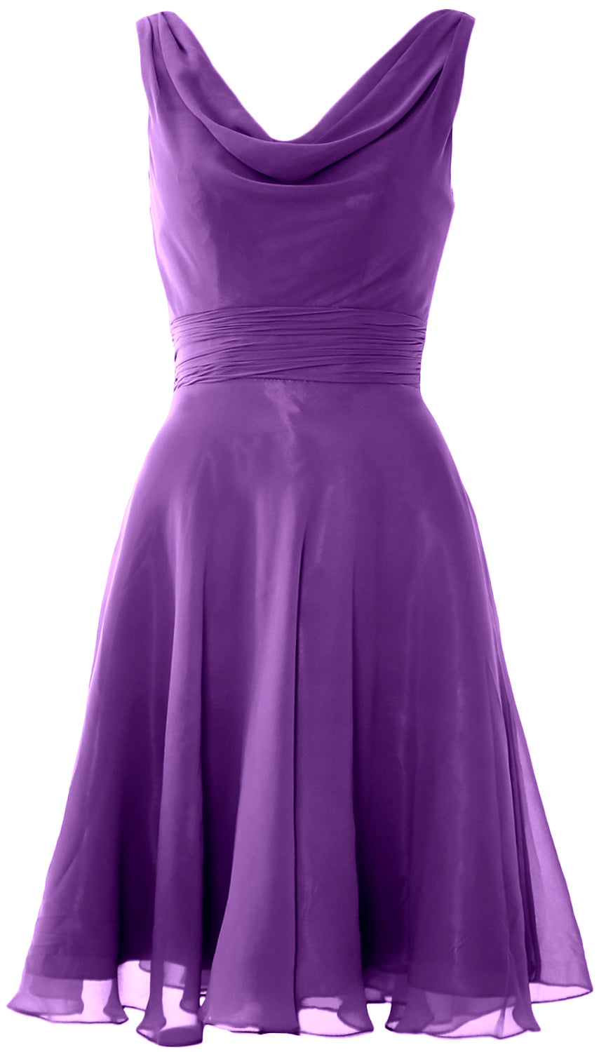 MACloth Elegant Cowl Neck Cocktail Dress Short Wedding Party Bridesmaid Gown