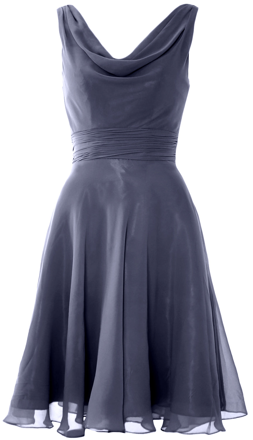 MACloth Elegant Cowl Neck Cocktail Dress Short Wedding Party Bridesmaid Gown