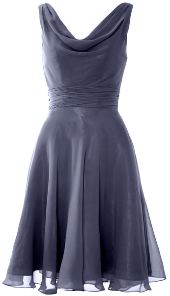 MACloth Elegant Cowl Neck Cocktail Dress Short Wedding Party Bridesmaid Gown