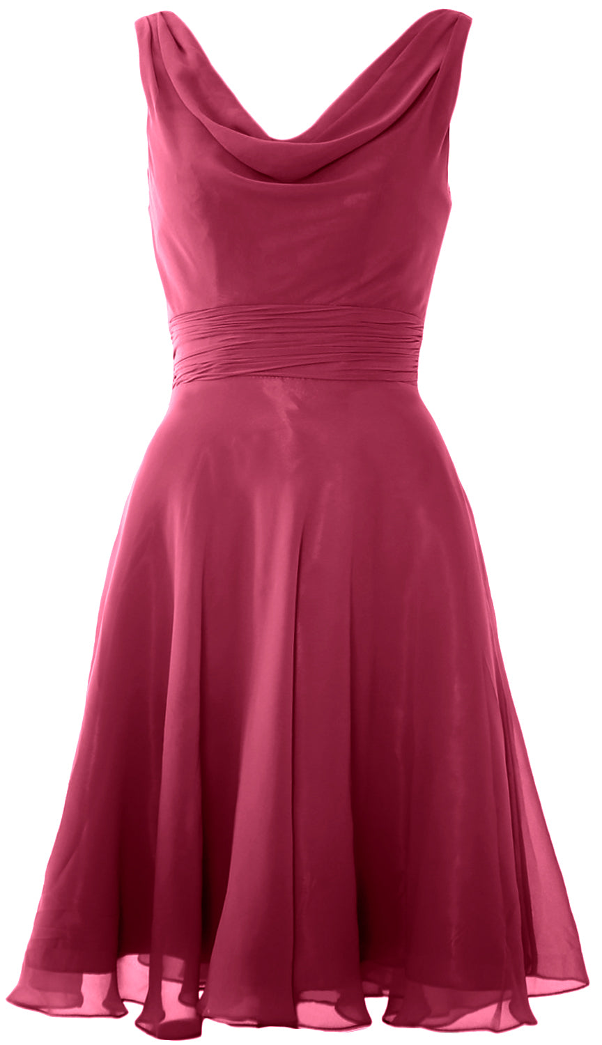 MACloth Elegant Cowl Neck Cocktail Dress Short Wedding Party Bridesmaid Gown