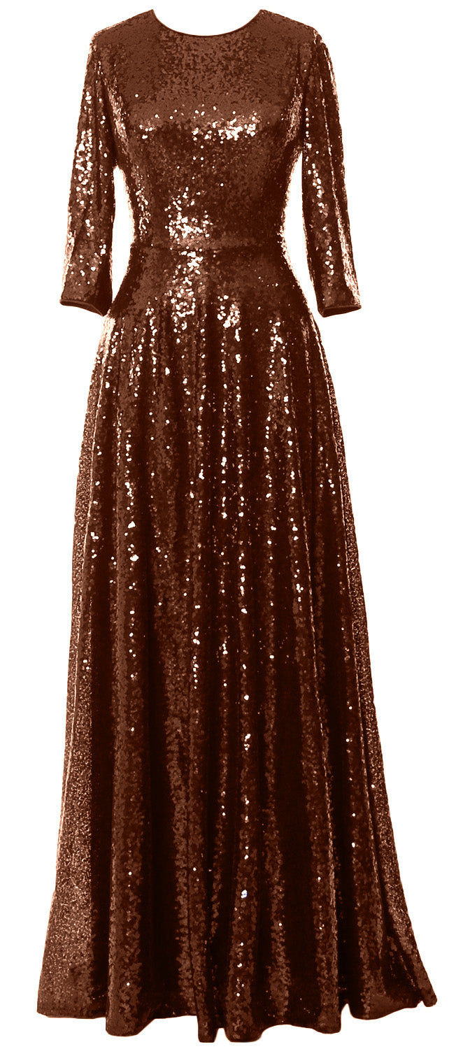 MACloth Damen Lange Kleider für die Brautmutter, 3/4-Ärmel, Pailletten, Abendkleid, Hochzeit, Party, Abend, Performance, Coustum