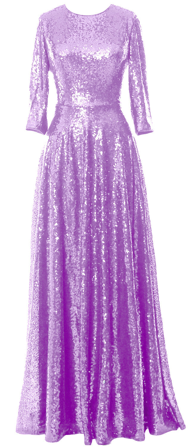 MACloth Damen Lange Kleider für die Brautmutter, 3/4-Ärmel, Pailletten, Abendkleid, Hochzeit, Party, Abend, Performance, Coustum