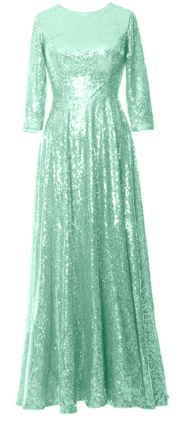 MACloth Women Mother of Bride Long Dresses 3/4 Sleeves Sequin Evening Gown Wedding Party Evening Performance Coustum