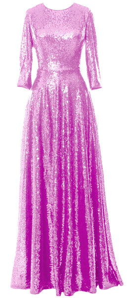 MACloth Women Mother of Bride Long Dresses 3/4 Sleeves Sequin Evening Gown Wedding Party Evening Performance Coustum