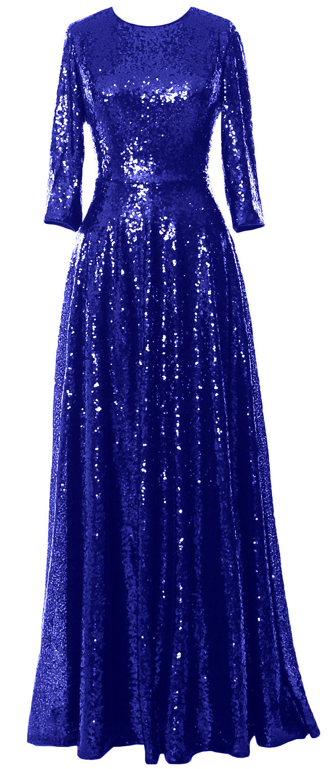 MACloth Damen Lange Kleider für die Brautmutter, 3/4-Ärmel, Pailletten, Abendkleid, Hochzeit, Party, Abend, Performance, Coustum