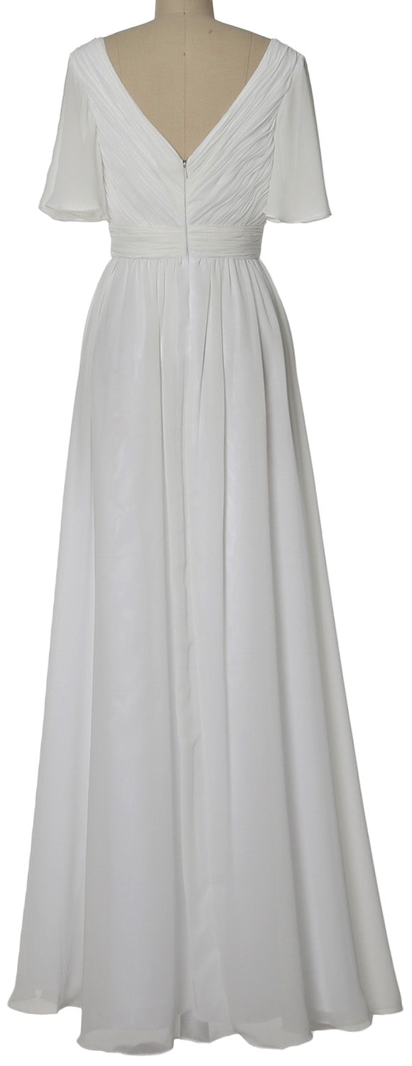 MACloth Women V Neck Half Sleeves Long Wedding Party Dresses Bridesmaid Mother of Bride Formal Evening Gown