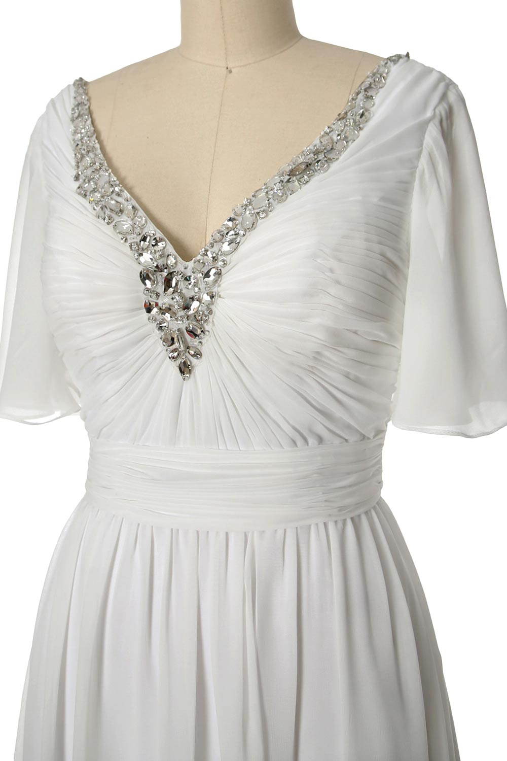 MACloth Women V Neck Half Sleeves Long Wedding Party Dresses Bridesmaid Mother of Bride Formal Evening Gown