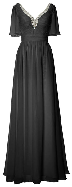 MACloth Women V Neck Half Sleeves Long Wedding Party Dresses Bridesmaid Mother of Bride Formal Evening Gown
