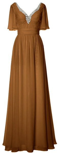 MACloth Women V Neck Half Sleeves Long Wedding Party Dresses Bridesmaid Mother of Bride Formal Evening Gown