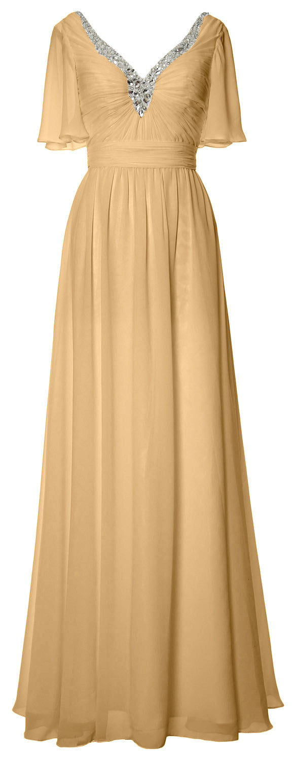 MACloth Women V Neck Half Sleeves Long Wedding Party Dresses Bridesmaid Mother of Bride Formal Evening Gown