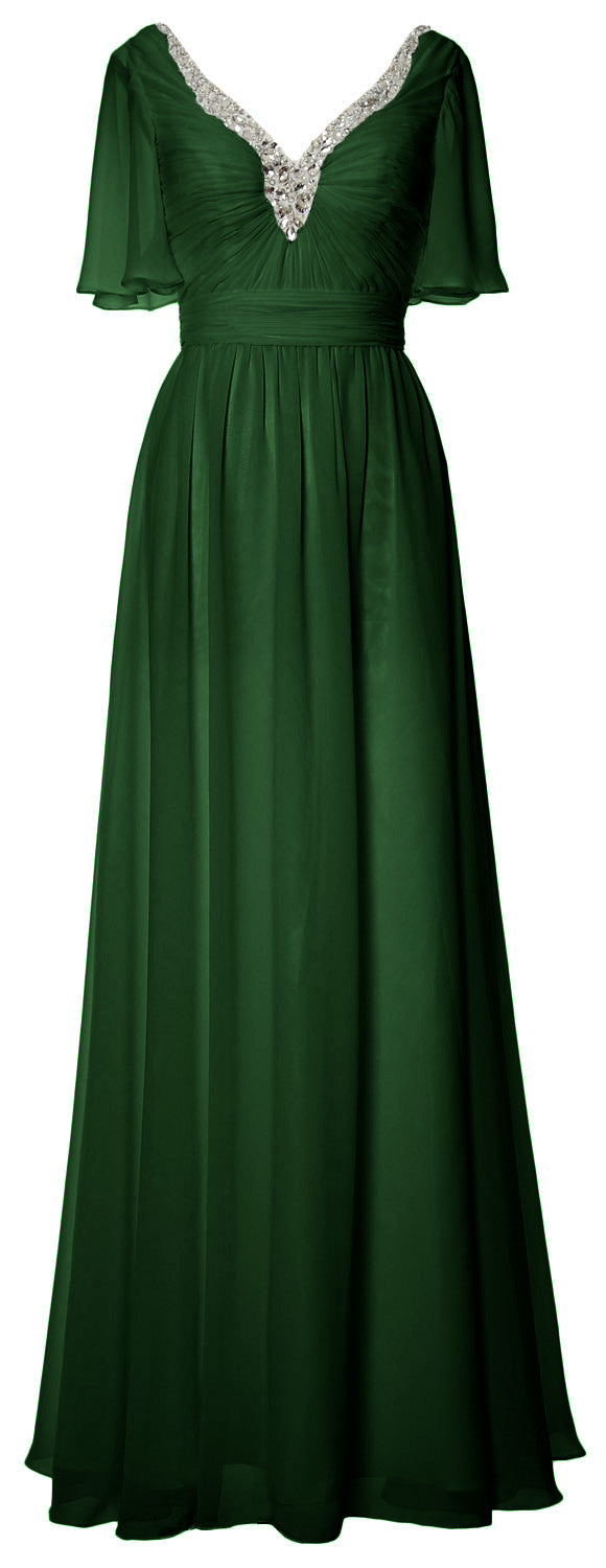MACloth Women V Neck Half Sleeves Long Wedding Party Dresses Bridesmaid Mother of Bride Formal Evening Gown
