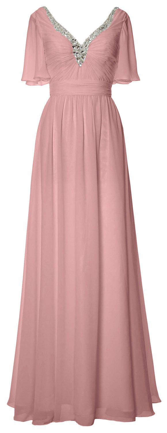 MACloth Women V Neck Half Sleeves Long Wedding Party Dresses Bridesmaid Mother of Bride Formal Evening Gown