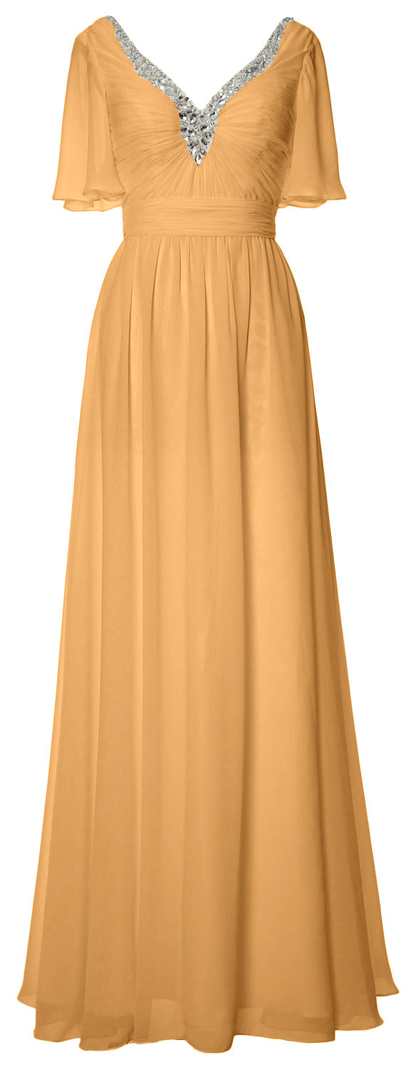 MACloth Women V Neck Half Sleeves Long Wedding Party Dresses Bridesmaid Mother of Bride Formal Evening Gown