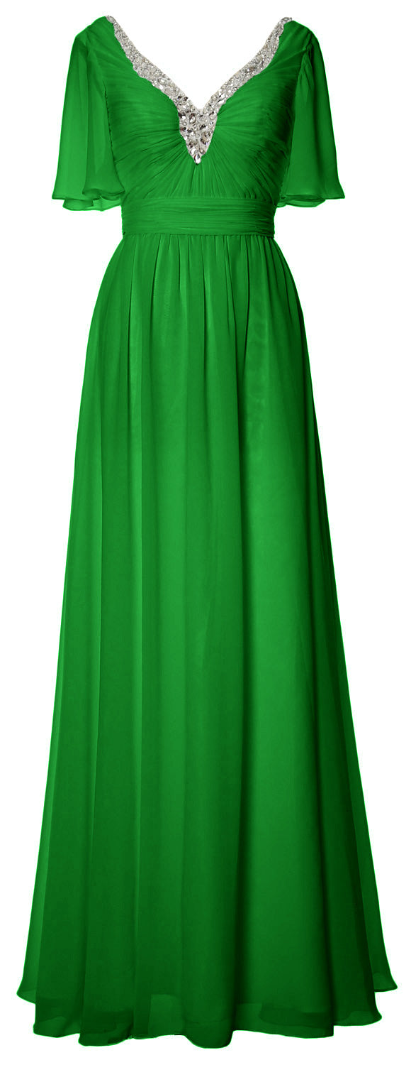 MACloth Women V Neck Half Sleeves Long Wedding Party Dresses Bridesmaid Mother of Bride Formal Evening Gown