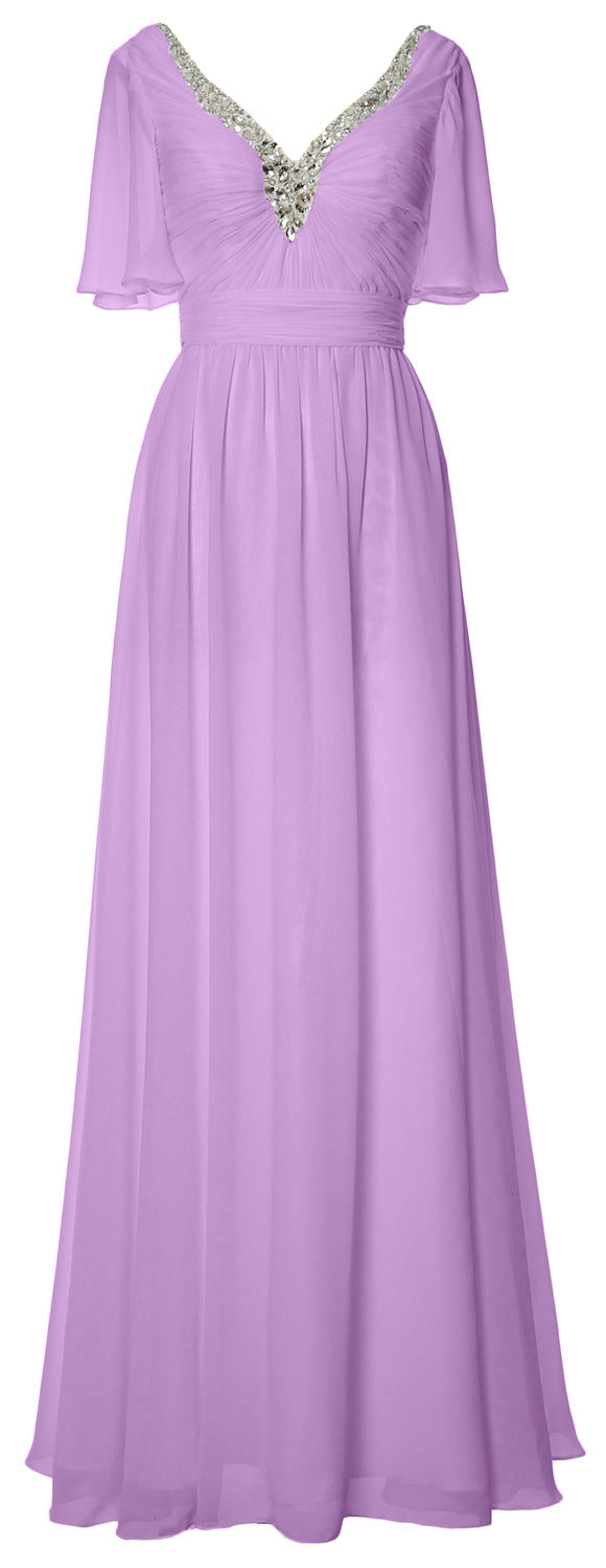 MACloth Women V Neck Half Sleeves Long Wedding Party Dresses Bridesmaid Mother of Bride Formal Evening Gown