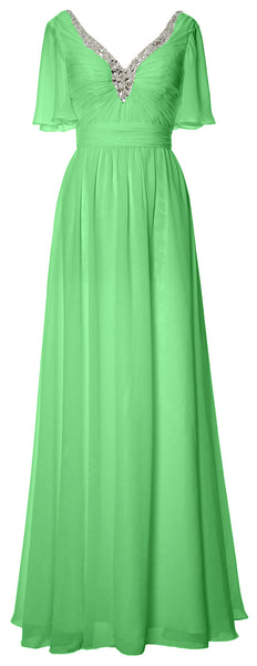 MACloth Women V Neck Half Sleeves Long Wedding Party Dresses Bridesmaid Mother of Bride Formal Evening Gown