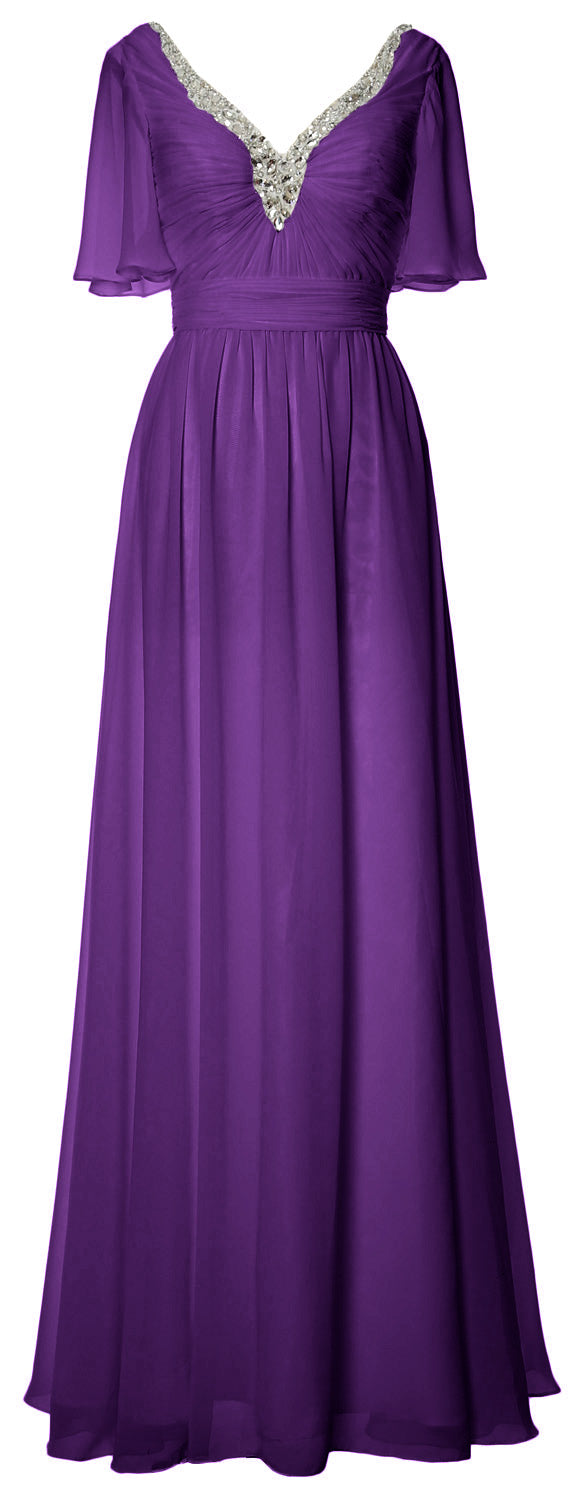 MACloth Women V Neck Half Sleeves Long Wedding Party Dresses Bridesmaid Mother of Bride Formal Evening Gown