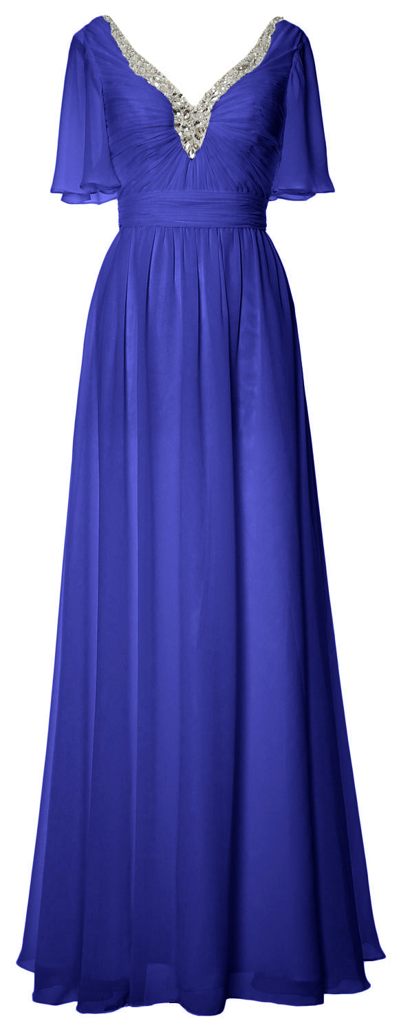 MACloth Women V Neck Half Sleeves Long Wedding Party Dresses Bridesmaid Mother of Bride Formal Evening Gown