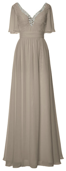 MACloth Women V Neck Half Sleeves Long Wedding Party Dresses Bridesmaid Mother of Bride Formal Evening Gown