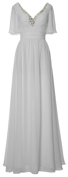 MACloth Women V Neck Half Sleeves Long Wedding Party Dresses Bridesmaid Mother of Bride Formal Evening Gown