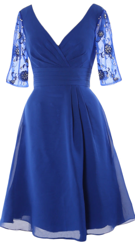 MACloth Women Half Sleeves V Neck Cocktail Dress Short Mother of The Bride Dresses
