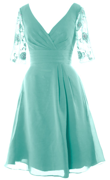 MACloth Women Half Sleeves V Neck Cocktail Dress Short Mother of The Bride Dresses