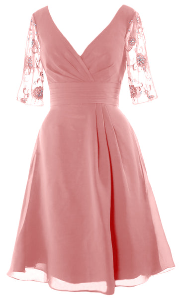 MACloth Women Half Sleeves V Neck Cocktail Dress Short Mother of The Bride Dresses