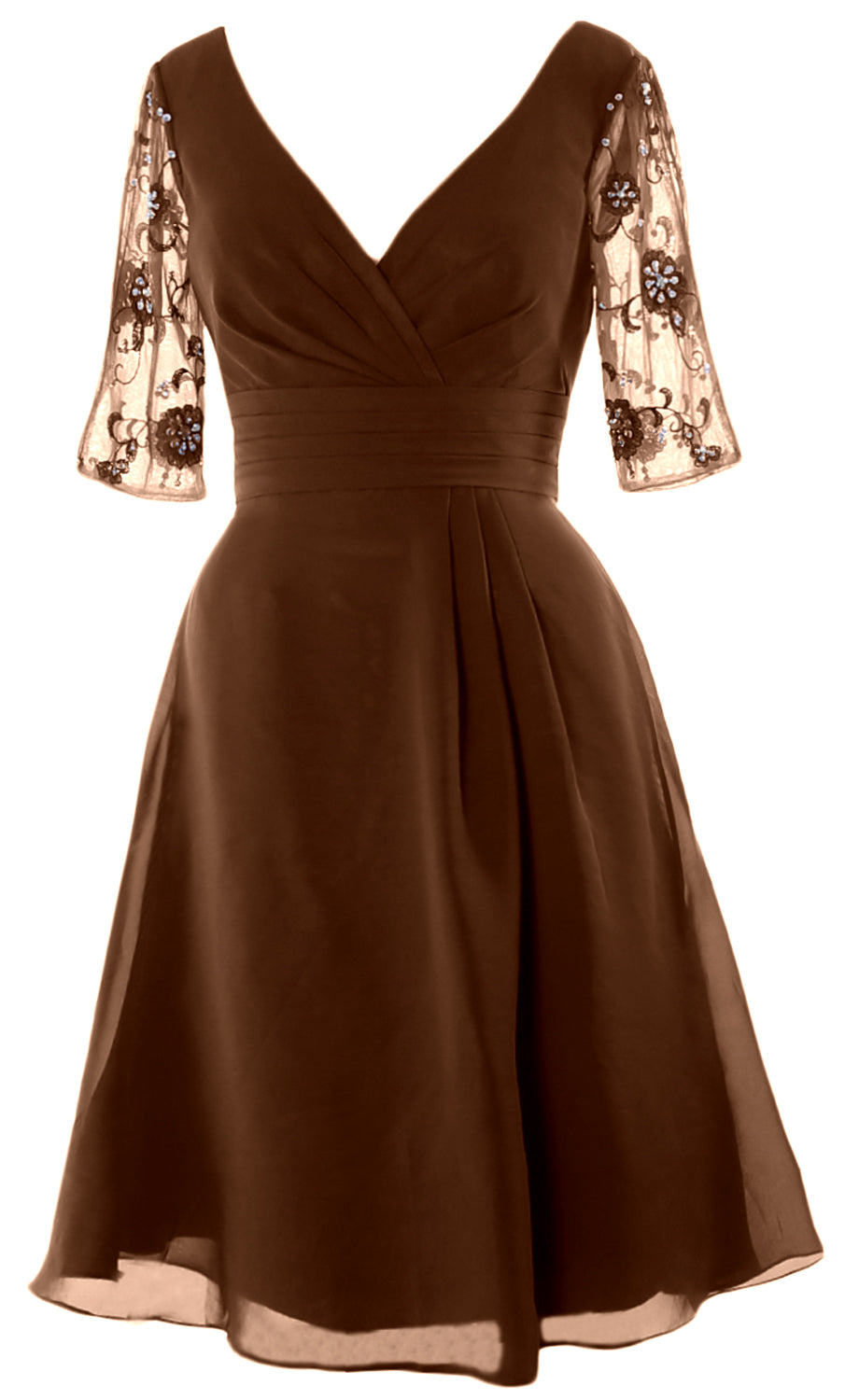 MACloth Damen Cocktailkleid mit halblangen Ärmeln und V-Ausschnitt, kurzes Kleid für die Brautmutter