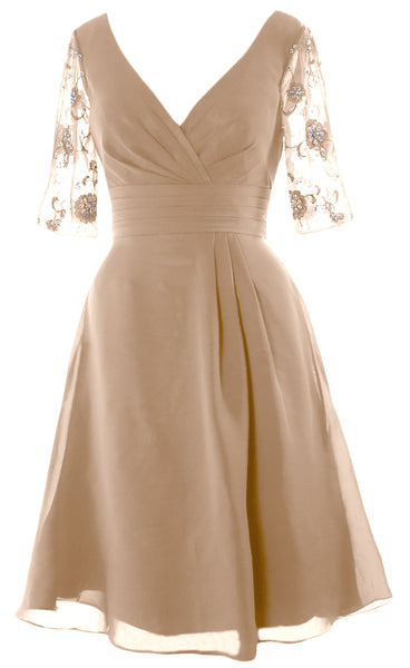 MACloth Women Half Sleeves V Neck Cocktail Dress Short Mother of The Bride Dresses