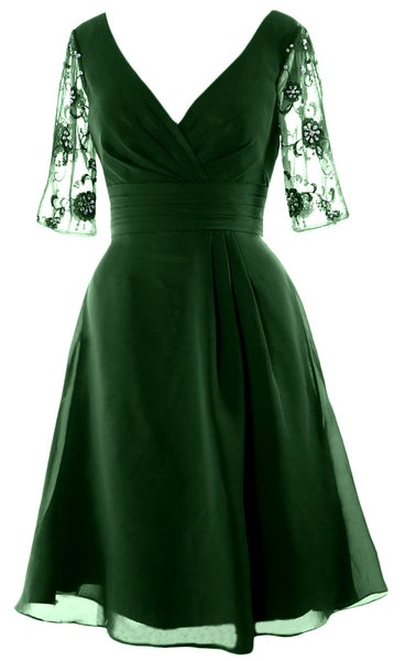 MACloth Women Half Sleeves V Neck Cocktail Dress Short Mother of The Bride Dresses