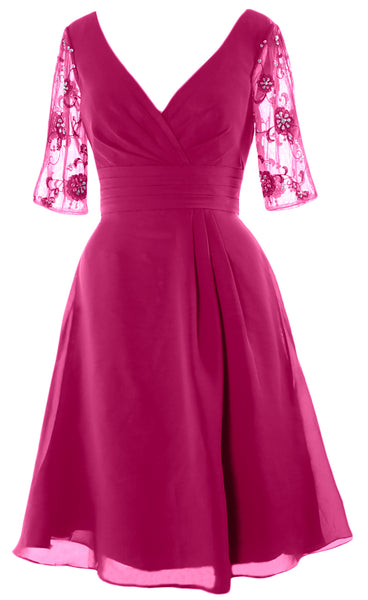 MACloth Women Half Sleeves V Neck Cocktail Dress Short Mother of The Bride Dresses