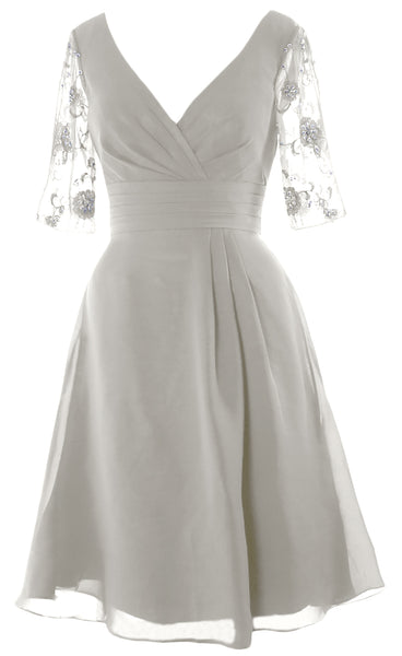 MACloth Women Half Sleeves V Neck Cocktail Dress Short Mother of The Bride Dresses
